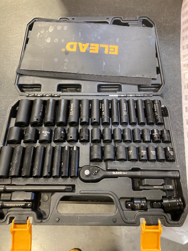 Photo 1 of 3/8'' Drive Impact Socket Set - 50-Piece Shallow & Deep Socket Set Metric and Standard Full with Universal Joint, Extension Bar, 1/2 to 3/8 Reducer, Hex Shank Socket Adapter, Ratchet Handle