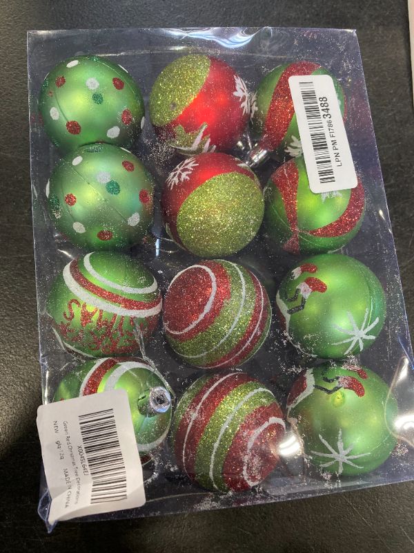Photo 1 of 12Pcs Christmas Ornaments Christmas Tree Decorations Red Green Glittering Elf Balls Ornaments for Indoor Holiday Party Decor 2.36 Inch