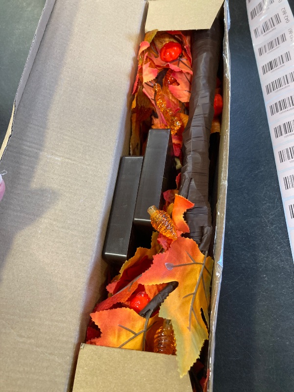 Photo 1 of 2 Pack 24 Inch Prelit Fall Maple Tree Decor with 48 LED Timer Fall Thanksgiving Decorations Battery Operated Lighted Pumpkin Acorn Maple Artificial Tabletop Tree Thanksgiving Table Decor Home Indoor