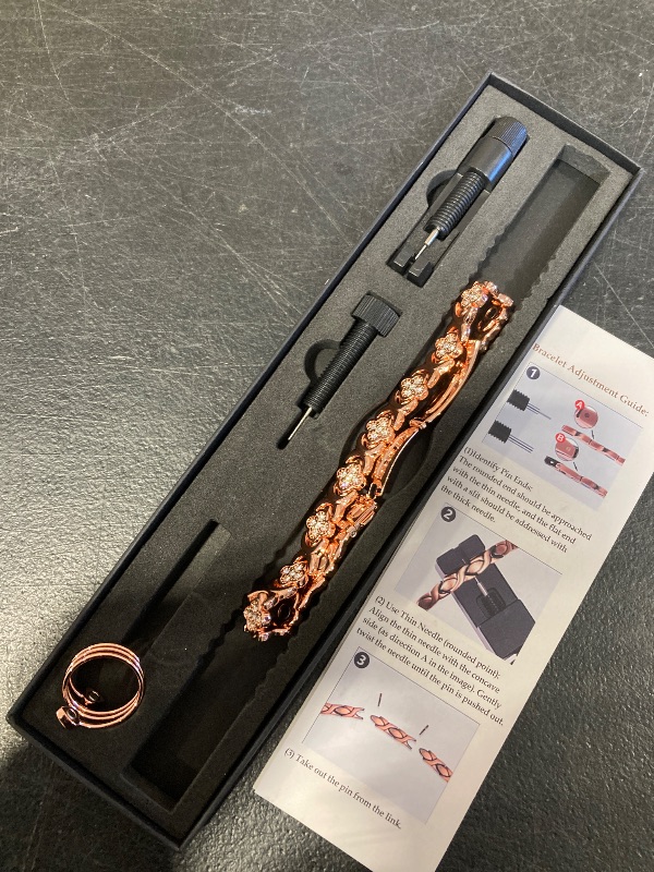 Photo 1 of Feraco Pure Copper Bracelets & Rings for Women, Ultra Strength Magnetic Bracelet for Women with Neodymium Magnets & Sparkling Cubic Zirconia, Adjustable, Infinite Clover Jewelry (Rose Gold)
