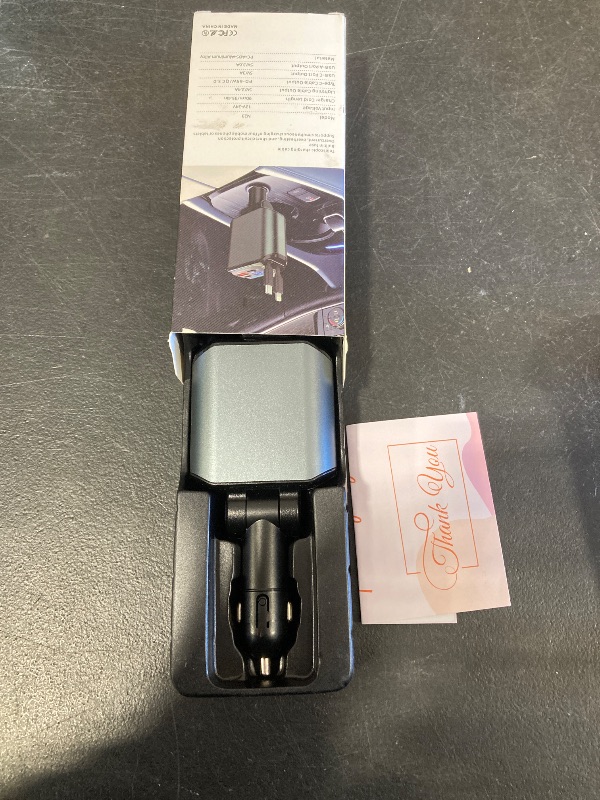 Photo 1 of 4 in 1 Retractable Car Charger USB C 98W Fast Charging Car Accessories Car Phone Charger with Retractable Cord(35.5in) and RGB Light for iPhone 16 15 14 13 12 11 Samsung Android Laptops