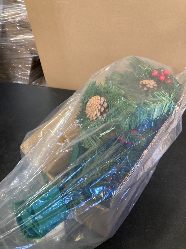 Photo 1 of 3 Ft Artificial Christmas Tree with Pine Needle Acorn Red Berries 8 Modes Timer 50 Warm White Lights Battery Operated Small Xmas Full Tree for Home Indoor Office Tabletop Holiday Decorations