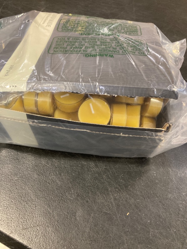 Photo 1 of 100 Pack Pure Beeswax Tealight Candles | Natural Unscented Beeswax Candles in Bulk, Clean Burning, Yellow