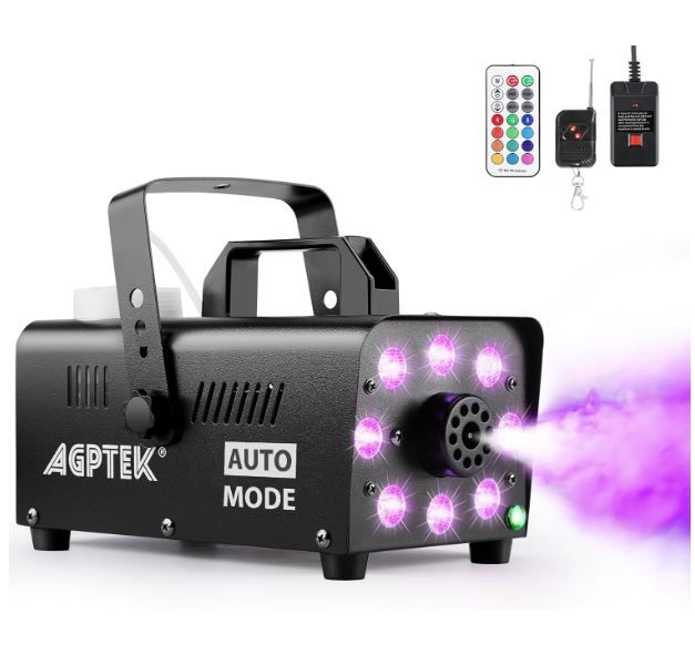 Photo 1 of AGPTEK Fog Machine, Smoke Machine with 13 Colorful LED Lights Effect, Auto Mode 4000CFM Fog with 1 Wired Receiver and 2 Wireless Remote Controls, Perfect for Wedding, Halloween, Party and Stage Effect
