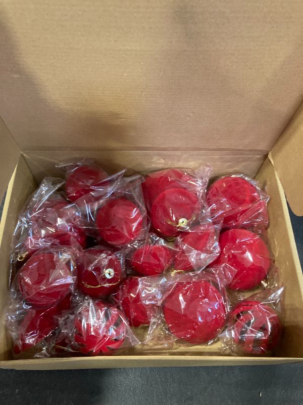 Photo 1 of 18Pcs Velvet Christmas Tree Ornaments Set, Shatterproof Flocked Christmas Decorations Bulk for Tree, Burgundy Decorative Hanging Ball Ornaments for Xmas Holiday Home Party Decor, Red