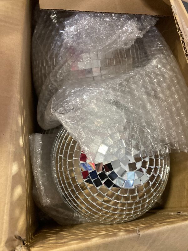 Photo 1 of 4 Pcs Large Disco Ball Decor- Silver Hanging Mirror Disco Balls Ornament for New Year Decor Christmas Tree Wedding Party Supplies Holiday Dance Music Festivals Club (8, 6, 4 Inch)