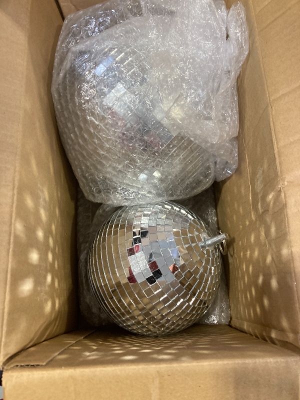 Photo 1 of 4 Pcs Large Disco Ball Decor- Silver Hanging Mirror Disco Balls Ornament for New Year Decor Christmas Tree Wedding Party Supplies Holiday Dance Music Festivals Club (8, 6, 4 Inch)