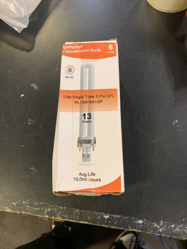 Photo 1 of (6 Pack) 13 Watt Single Tube 2 Pin GX23 Base,PL-13W GX23 4100K Compact Fluorescent Light Bulb, Replaces Philips PLS13W41, Sylvania CF13DS/841/ECO,PL13/SP41K