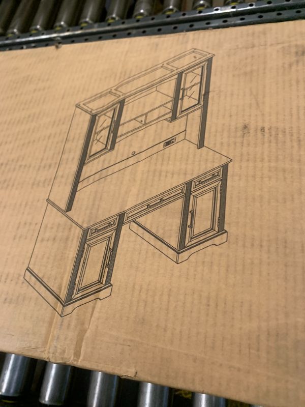 Photo 1 of *PARTIAL SET*__JXQTLINGMU Farmhouse 76" Height Computer Desk with Hutch, Office Desk with Charging Station, Drawers and Storage Cabinet BOX A ONLY