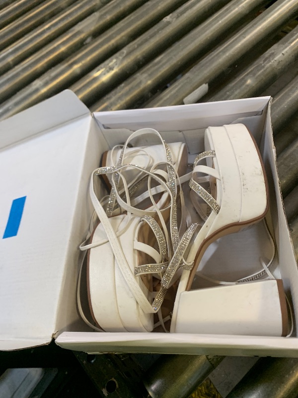 Photo 1 of DREAM PAIRS Women's Lace Up Platform Heels Rhinestone High Strappy Chunky Sandal Y2K Shoe for Club Party Date Prom SDHS2362W White Size 7.5