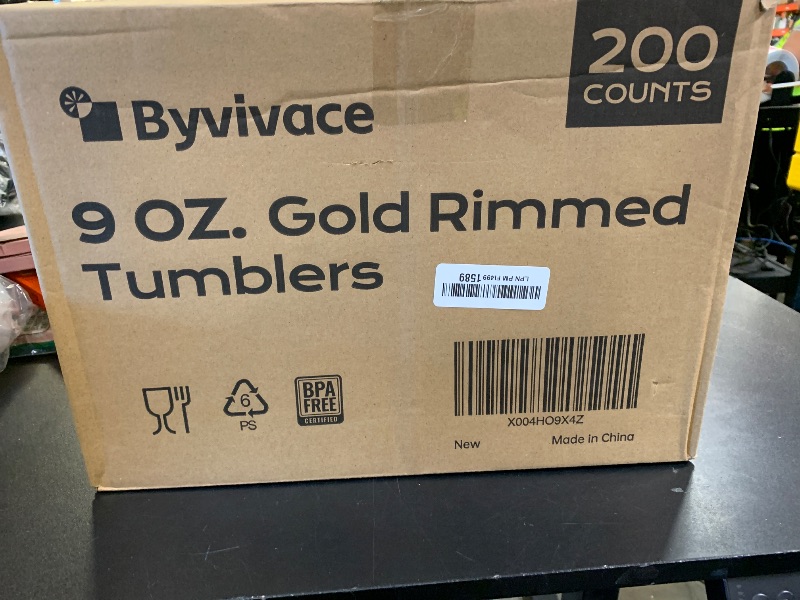 Photo 1 of [200 Pack] 9oz Clear Plastic Cups with Gold Rimmed Sturdy & Food Safe Disposable Wine Glasses Party Wedding Cups Disposable Drinking Cups Plastic Cocktail Glasses for Wine, Juice & Cold Beverages