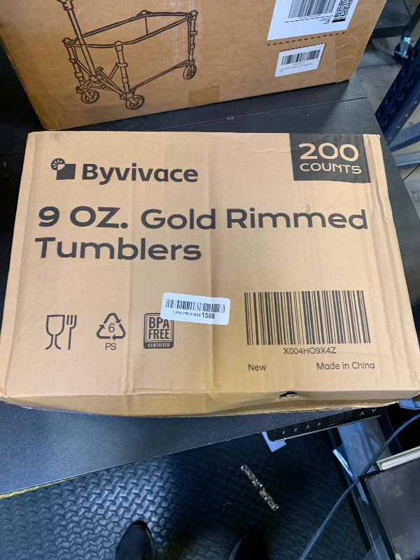 Photo 1 of [200 Pack] 9oz Clear Plastic Cups with Gold Rimmed Sturdy & Food Safe Disposable Wine Glasses Party Wedding Cups Disposable Drinking Cups Plastic Cocktail Glasses for Wine, Juice & Cold Beverages