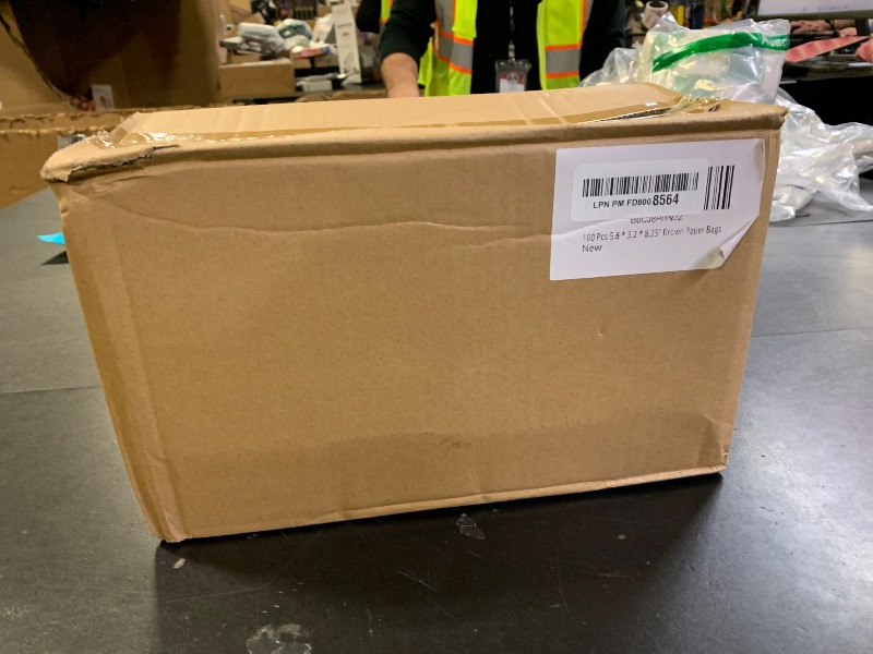 Photo 1 of 100 Pack 5.8x3.2x8.25 Inch Brown Kraft Paper Gift Bags with Handles - Bulk Small Plain Natural Bags for Birthday Party Favors, Grocery, Retail Shopping, Wedding, Craft, Goody, Takeouts, and Business