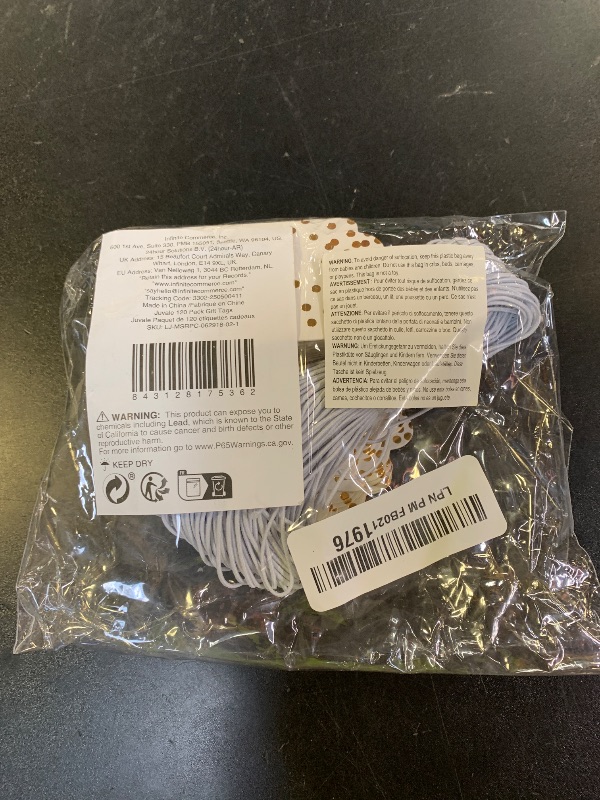 Photo 1 of 120 Pcs Gold Foil Paper Gift Tags with String for Christmas, Weddings, Party Favors, Stripes and Polka Dots Design (1.8 x 3.2 in)