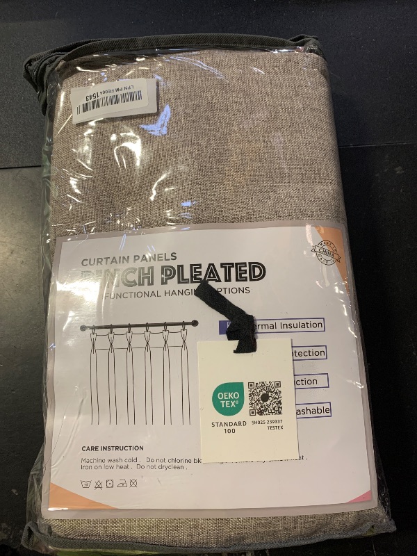 Photo 1 of 100% Blackout Shield Linen Look Textured Pinch Pleated Curtains Blackout Drapes 102 Inch Long 2 Panels Set, Faux Linen Blackout Curtains for Bedroom & Living Room, 40" W x 102" L, Dark Faux Linen