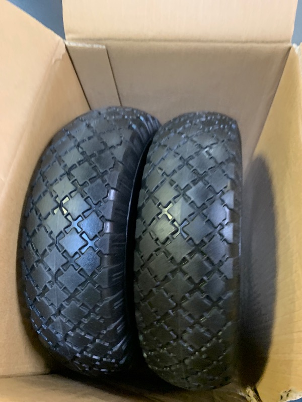 Photo 1 of 10x3.00-4 Flat Free Tire, 10" Heavy Duty Replacement Tire and Wheel Assemblies, Compatible Cosco Hand Trucks and Trolley Carts, 5/8" Axle Bore Hole, 2.2" Offset Hub, 2-Pack