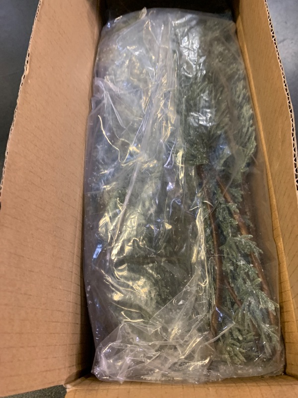 Photo 1 of 10 Packs 16.5" Artificial Christmas Snow Pine Branches, Snow Flocked Faux Greenery Norfolk Pine Sprigs Cypress Stems, White Frosted Fake Foliage Pine Needle Picks for DIY Craft Garland Home Decor