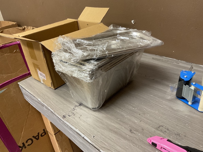 Photo 1 of 4 Pack hotel pans with lids 1/3 Size x 6 Inch Deep stainless steel steam table pan Commercial Gauge restaurant supplies Anti Rust metal food containers Catering storage for Party, Buffet, Home