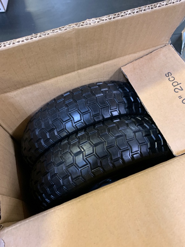 Photo 1 of 10x3.00-4 Flat Free Tire, 10" Heavy Duty Replacement Tire and Wheel Assemblies, Compatible Cosco Hand Trucks and Trolley Carts, 5/8" Axle Bore Hole, 2.2" Offset Hub, 2-Pack