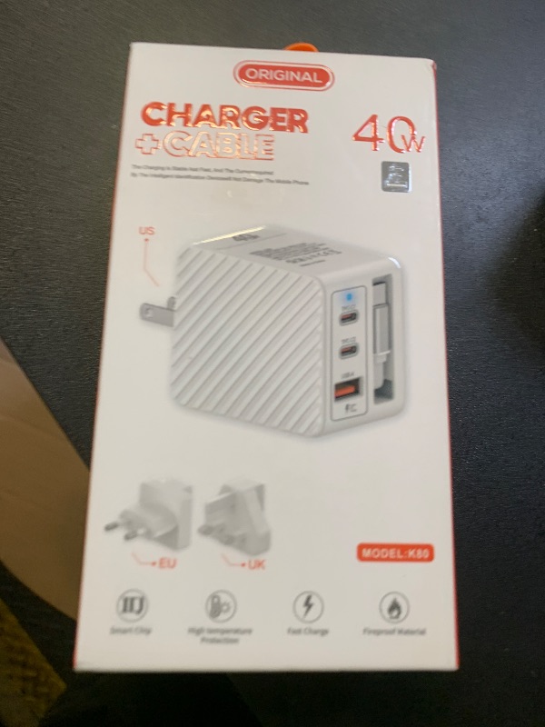 Photo 1 of [2 Pack] 40W USB C Charger Block with Retractable Type C Cable, 4 Port GaN IV Travel Charger, PD 20W Fast Foldable Wall Charging Station for iPhone 16 15 Pro/ProMax/Plus, iPad Pro, Galaxy,Pixel