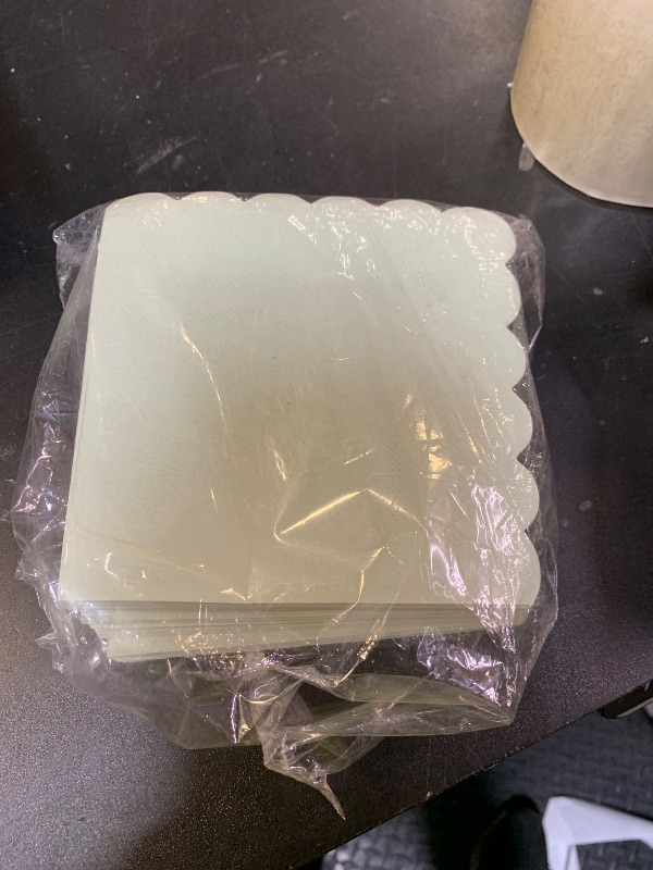 Photo 1 of 100 Pack Cocktail Napkin 2-Ply Scalloped Edged Dessert Napkins Folded 5 x 5 Inches Disposable Napkins for Dinner Wedding Birthday Party Bridal Anniversary Reception Event (Sage Green)