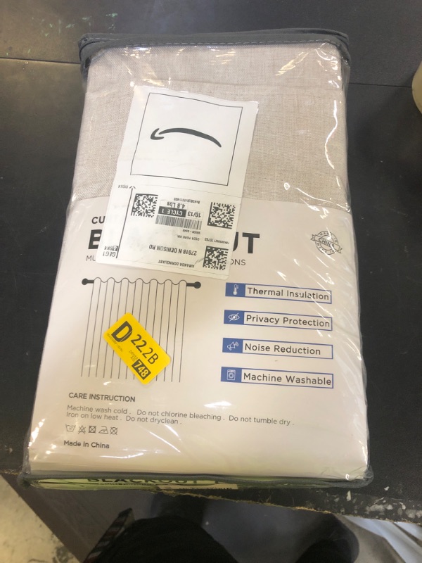 Photo 1 of 100% Blackout Shield Full Blackout Curtains for Bedroom 84 inch Length 2 Panels Set, Clip Rings/Rod Pocket Faux Linen Black Out Curtains for Living Room, Thermal Insulated, 50Wx84L, Beige