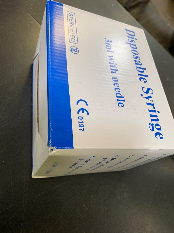 Photo 1 of 100 Pack 3ml 23Ga Plastic Syringe with Measurement for Scientific Labs, Industrial Dispensing Animal and Pet Supplies, Disposable Individually Wrapped (100, 3ml-23Ga)