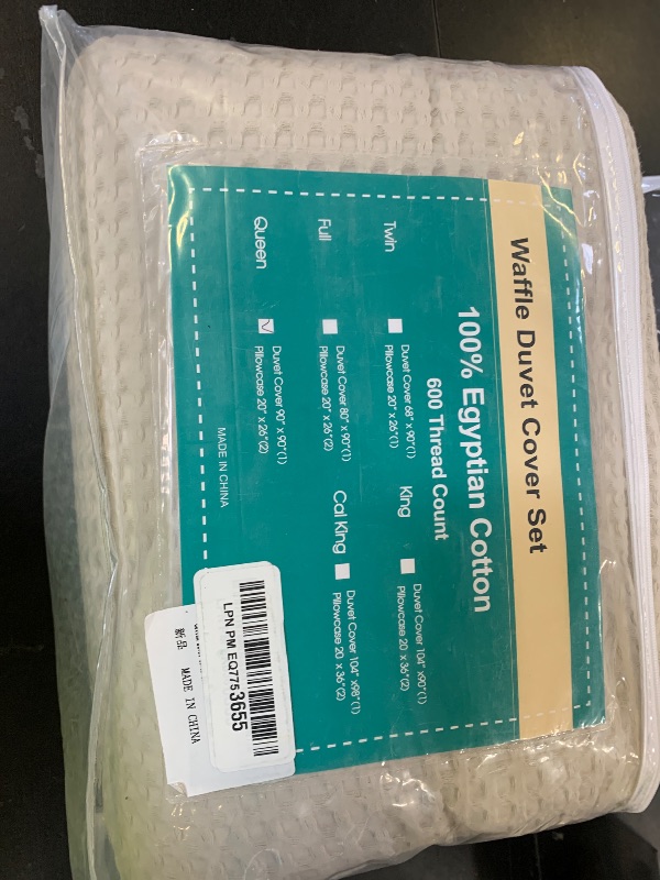 Photo 1 of 100% Egyptian Cotton Duvet Cover Set Queen Size, Waffle Weave Duvet Cover, 600 TC Soft Breathable Luxury Bedding Set for All Season, 3 PCS, 1 Duvet Cover and 2 Pillowcases, Light Beige, 90"x90"