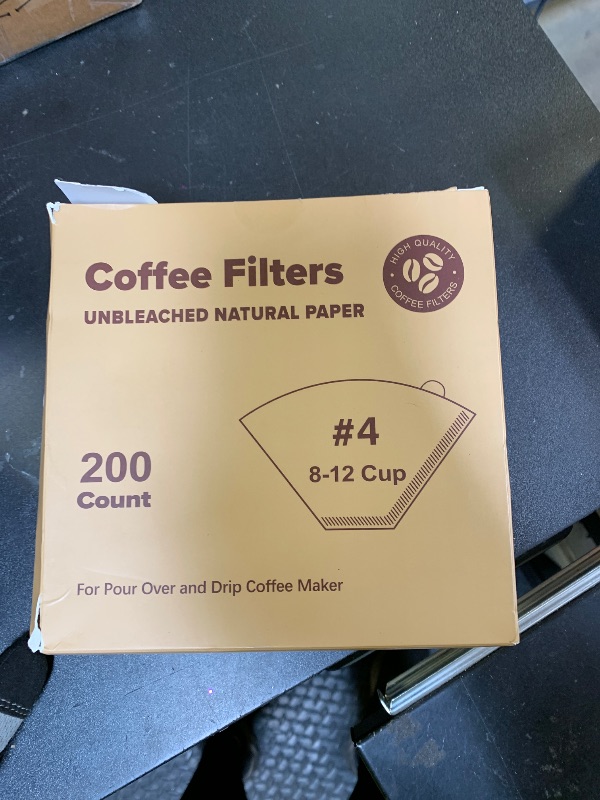 Photo 1 of #4 Cone Coffee Filters 8-12 Cup, 200 Count Unbleached Natural Coffee Paper Filters, No Blowout, Disposable Coffee Filter for Pour Over and Drip Coffee Maker