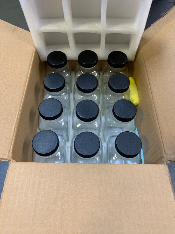 Photo 1 of 12 OZ Glass Drink Bottles, Set of 12 Vintage Glass Water Bottles with Lids, Great for storing Juices, Milk, Beverages, Kombucha and More (Labels and Sponge Brush Included)