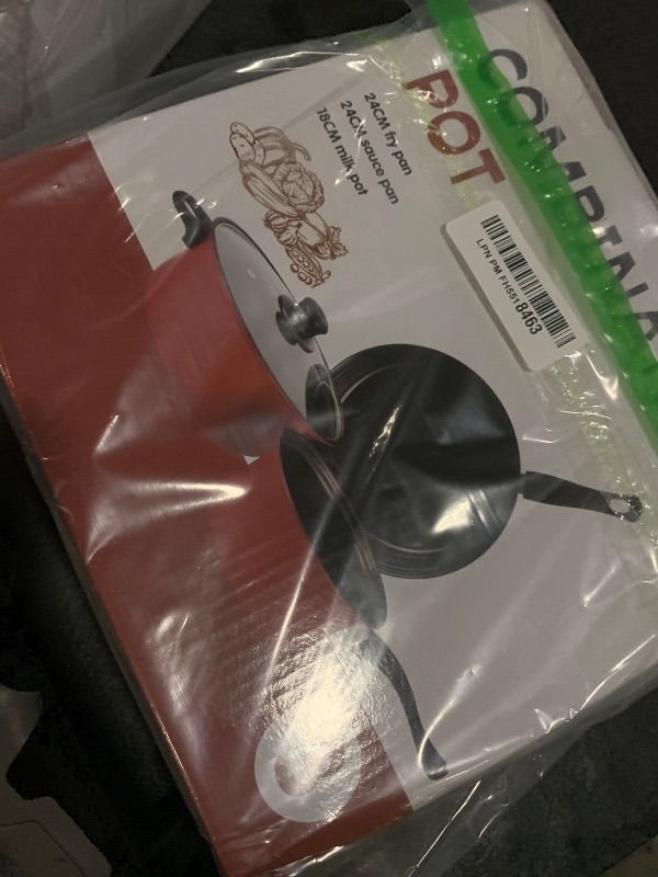 Photo 1 of Non-Stick Cookware Set, Portable Lightweight Cast Iron Pots and Pans with Glass Lids and Nylon Utensils 4 Piece Set for Outdoor Camping Picnic Travel