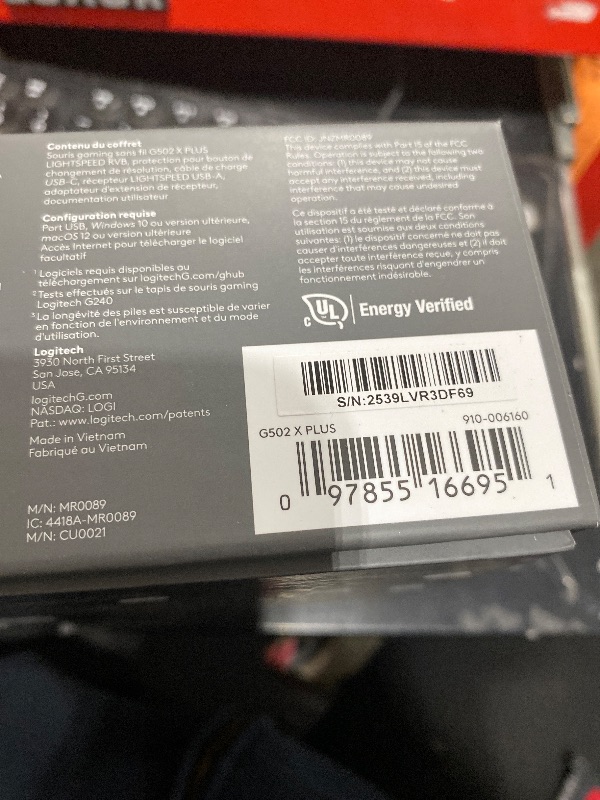 Photo 1 of MISSING DONGLE --------------------------------------------------------------------------------------------------Logitech G502 X Plus Wireless Gaming Mouse - Lightspeed Optical, LIGHTFORCE Switches, LIGHTSYNC RGB, Hero 25K Sensor for PC/Mac - Black