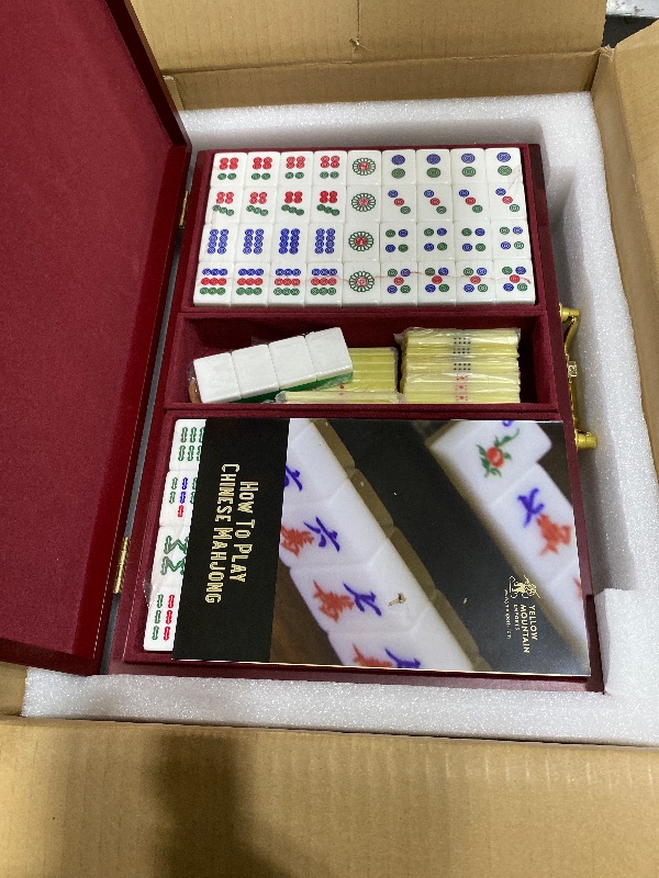 Photo 1 of Yellow Mountain Imports Classic Chinese Mahjong Game Set, Emerald with 148 Medium-Size Translucent Green Tiles and Wooden Case