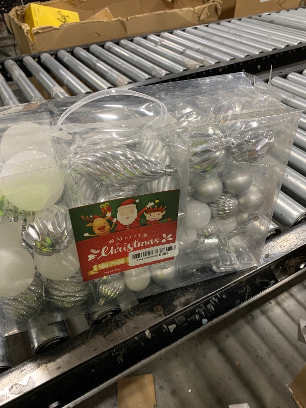 Photo 1 of 100ct Christmas Ball Ornaments Set - Assorted Shatterproof Hanging Tree Ornament Set with Reusable Hand-held Gift Package for Xmas Tree Holiday Party and Home Decor (Silver)