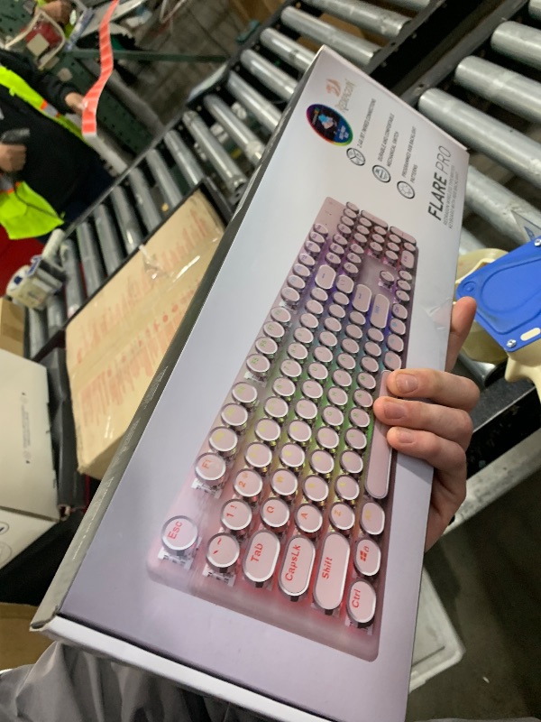 Photo 1 of Redragon K710 Wireless Typewriter Mechanical Gaming Keyboard, Bluetooth/2.4Ghz/Wired, RGB Led Backlit, Blue Switch - Clicky, Rechargeable, Solid Metal Panel, Round Keycaps, Pink