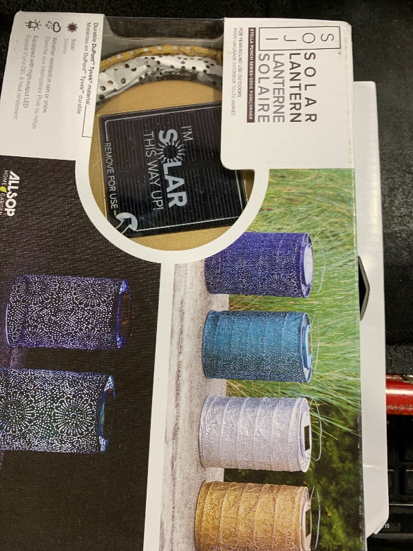 Photo 1 of Allsop Home and Garden Soji Stella LED Outdoor Solar Lantern, Handmade with Weather-Resistant UV Treated Tyvek Fabric, Stainless Steel Hardware, Auto sensor on/off, for Patio, Deck, Garden, Color (Bronze)