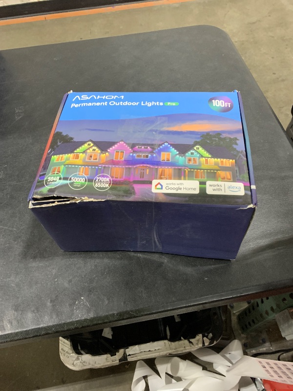 Photo 1 of ASAHOM Permanent Outdoor Light Pro S108B, 100FT with 72 RGBCW 70lm LED, WLED Integration, AI Lighting, 30000 Lighting Effect Combination, IP67 Waterproof for Halloween Christmas and Daily Decor, White