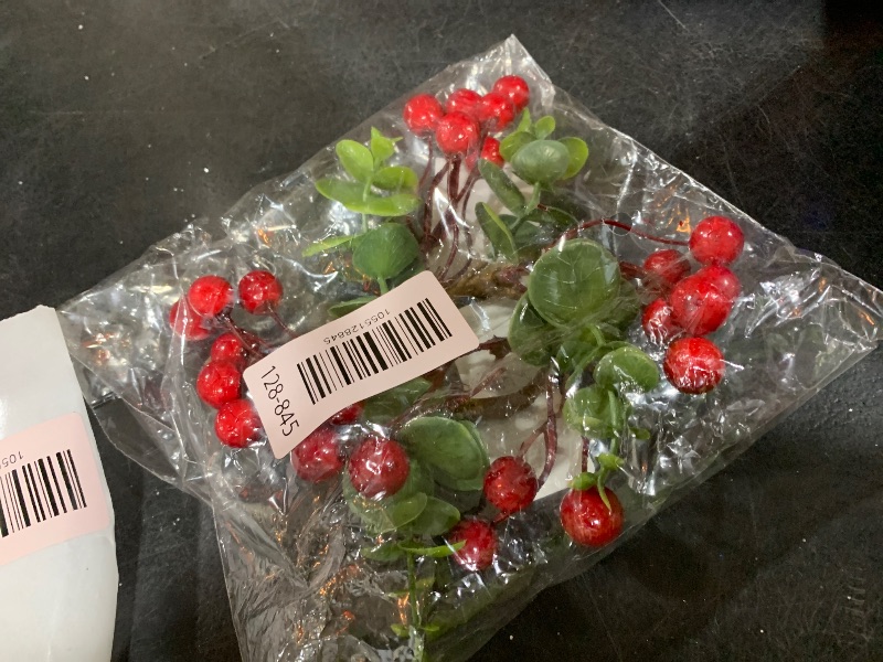 Photo 1 of 1.25" Inner Diameter Artificial Christmas Red Berries & Eucalyptus Leaves Taper Candle Ring, Set of 6