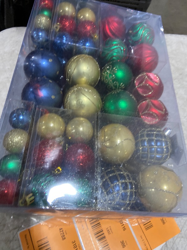 Photo 1 of 100pcs Red Green Gold and Blue Colorful Christmas Ornaments Set for Tree, Shatterproof Plastic Christmas Ball Ornaments Luxury Hand-Painted Xmas Decorations Indoor & Outdoor for Holiday Wedding Party
