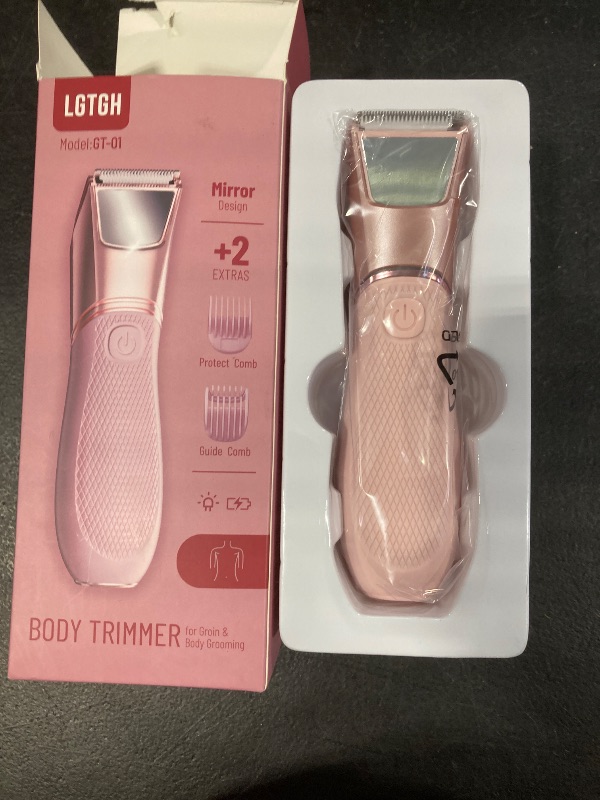 Photo 1 of LGTGH Bikini Trimmer for Women with Mirror & LED Light, Ceramic Blades & Travel Lock - Body Groomer IPX7 Waterproof Use for Legs/Arm/Underarm - Baby Pink