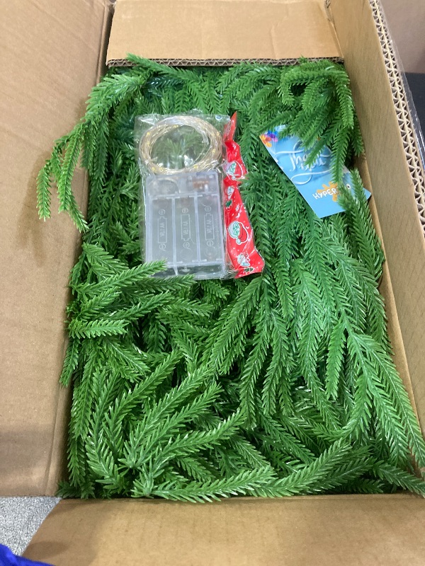 Photo 1 of 2-Pack 9FT Artificial Norfolk Pine Garlands, Hyperzoo Realistic Winter Pine Christmas Greenery Garland for Mantle, Staircase, Banister, Fireplace, Door, Table, Indoor & Outdoor Holiday Xmas Decortions