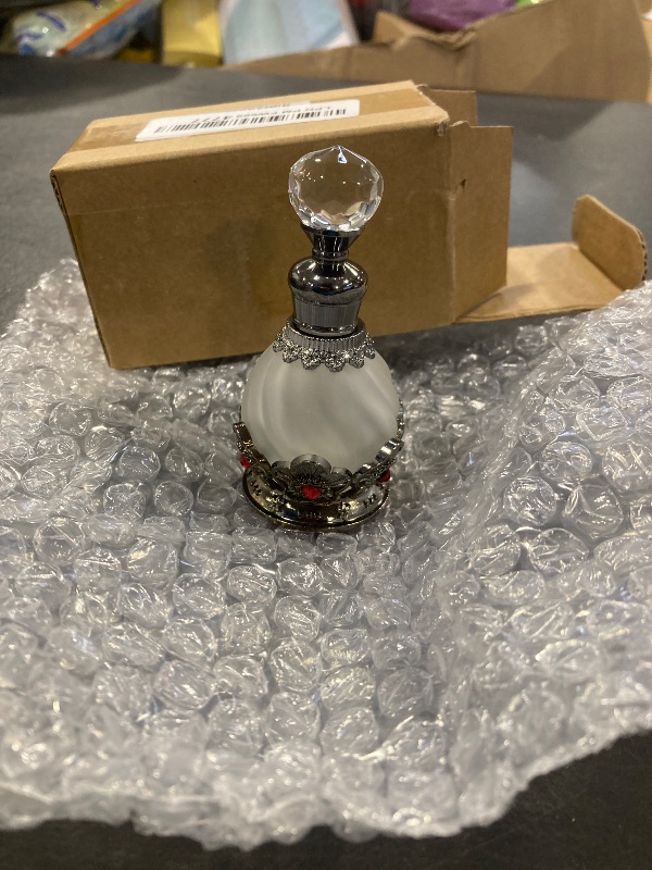 Photo 1 of 15ml Vintage Glass Perfume Bottle with Antique Silver Flower Figurine - Refillable Empty Decorative Bottle for Essential Oils - Girl or Women Gift for Dresser Table Decor