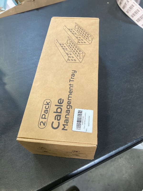 Photo 1 of 2 Pack Cable Management Under Desk Black, Cinati 32" Large Cable Management Tray, Under Desk Alloy Steel Wire Organizers, Cord Hider Tray for Office and Home - Tape or Screw Installation