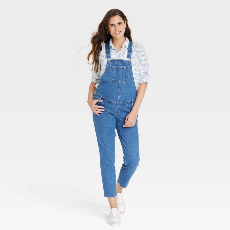 Photo 1 of Denim Overalls Maternity Jumpsuit - Isabel Maternity by Ingrid & Isabel™ Medium Wash 6: Adjustable Straps, Pockets
