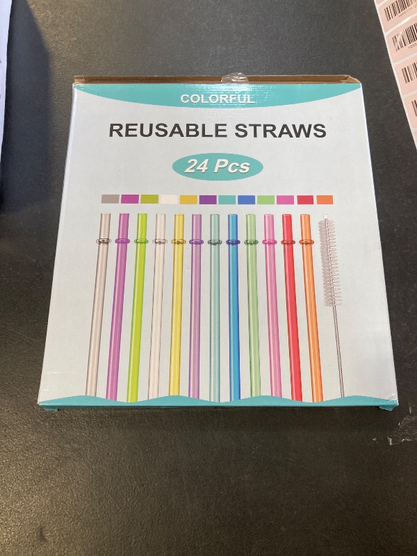 Photo 1 of 24 PCS, Reusable Straws with 4 Brushes, 10.5" Long Tritan Hard Plastic Straws, 12 Colors Translucent Replacement Drinking for 16OZ-32 OZ Tumblers, Cups, Jars, Stanley, YETI, Starbucks, BPA Free