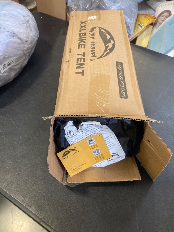 Photo 1 of Happy Travel Bike Storage Shed Tent, Waterproof Portable Bicycle Cover with 30% More Top Storage Space for 2/3/4/5 Bikes,Clips Easy Setup Outdoor Sheds Shelter for Motorcycle, Garden Tools, Lawn Mower