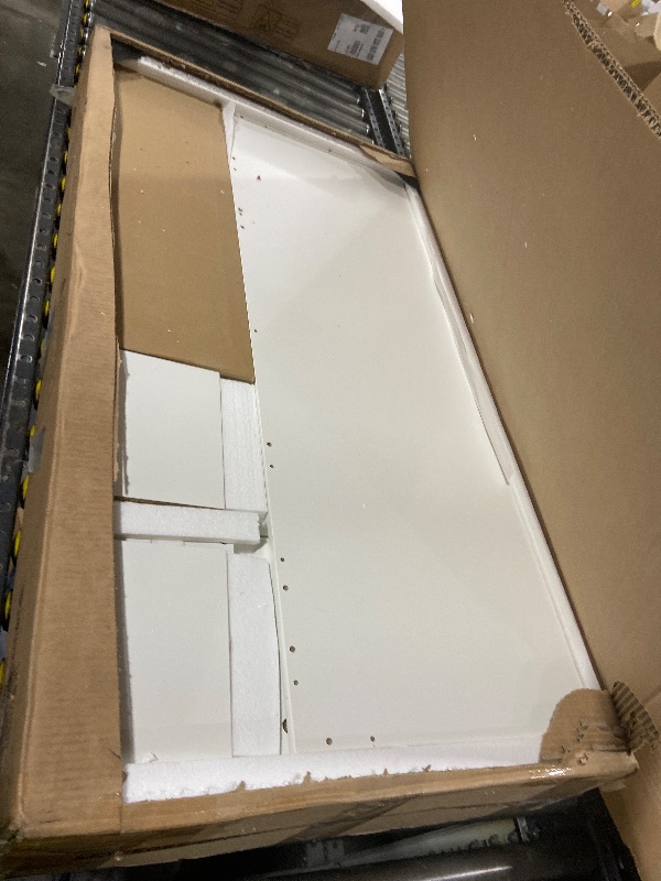 Photo 1 of ***Mirror is broken---major damage---------------------------------LIVELYGLOW Large Makeup Vanity Desk, 43.3”W x 15.7“D x 53.2”H, White (Large Desktop, Samrt LED Mirror, 4 Open Shelves, 7 Drawers, Hairdryer Rack, Power-Outlet, No Cushion Stool Included)