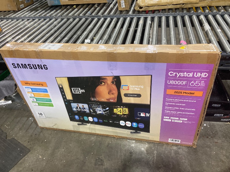 Photo 1 of **DAMAGED** INCOMPLETE** Samsung 65-Inch Class Crystal UHD U8000F 4K Smart TV (2025 Model) Endless Free Content, Crystal Processor 4K, MetalStream Design, Knox Security, Alexa Built-in*TV ONLY*
