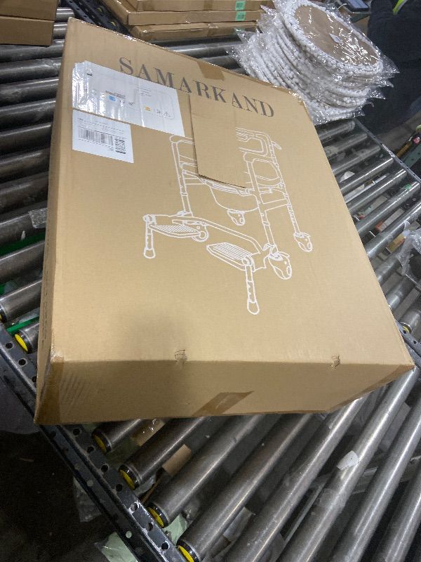 Photo 1 of SAMARKAND 3 in 1 Commode Shower Chair with Wheels + Wheelchair Tray + Footrest – Rolling Shower Chair for Elderly and Disabled - Bedside Commode Toilet - Shower Wheelchair - Toilet Riser with Handles