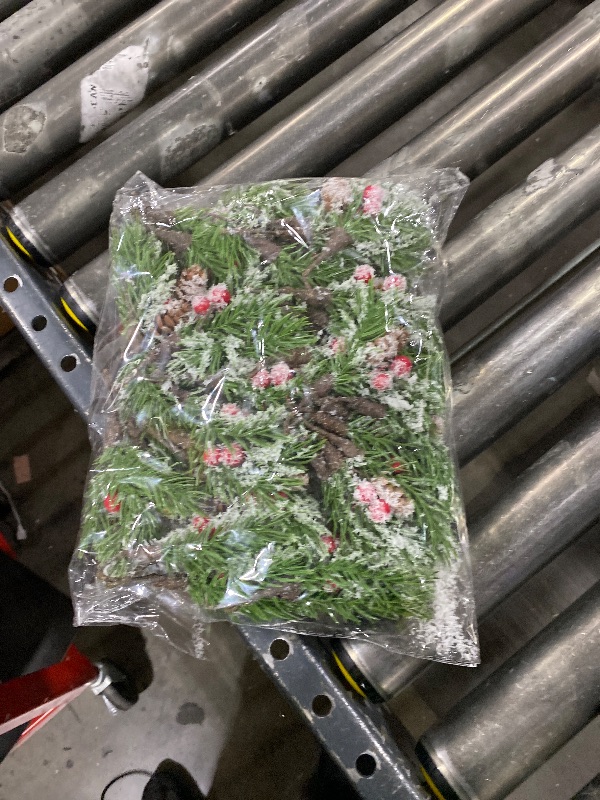 Photo 1 of Lyrow 80 Pieces Christmas Snowy Pine Tree Picks Artificial Berry Stems Sprays Faux Cedar Pine Needles Branches for Holiday Arrangement Wreath DIY Garland Holiday Decor Winter Greenery (Red)